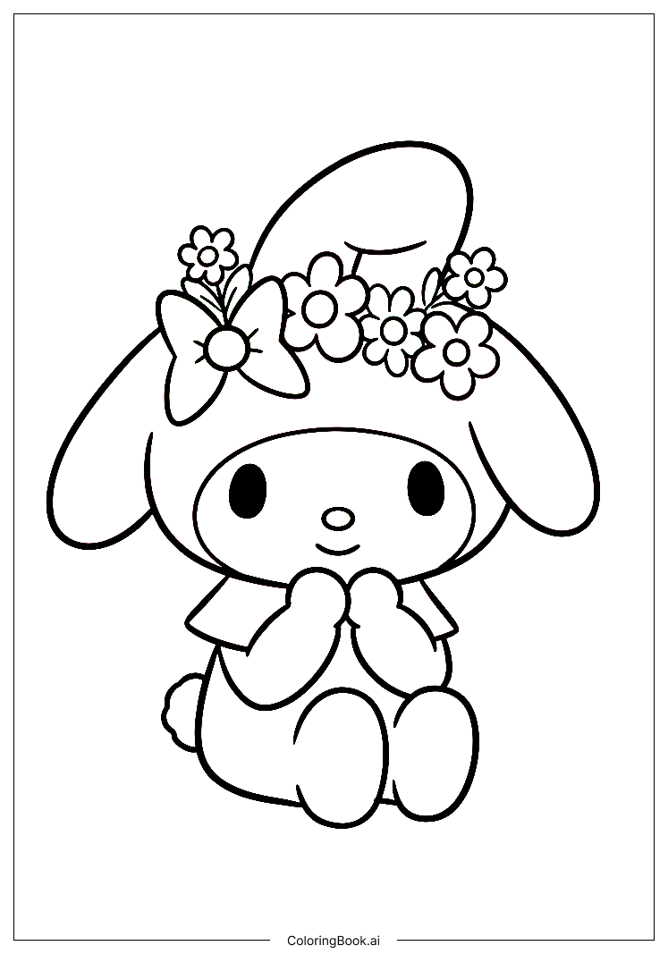  My Melody Wearing Spring Flowers in Hair Coloring Page 