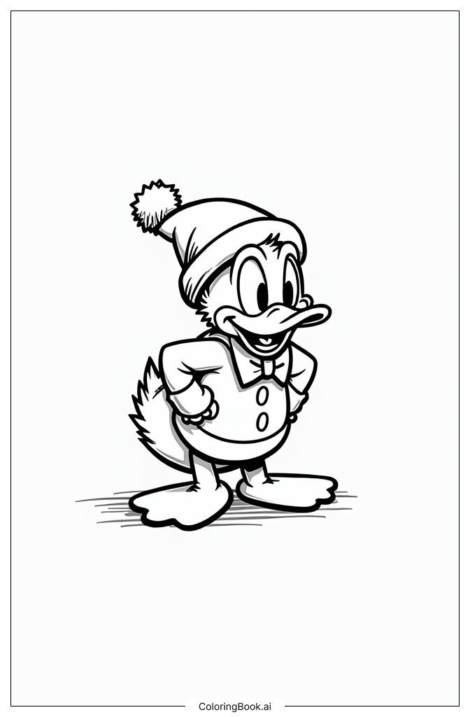  Page de coloriage Donald Duck en tenue de Noël 