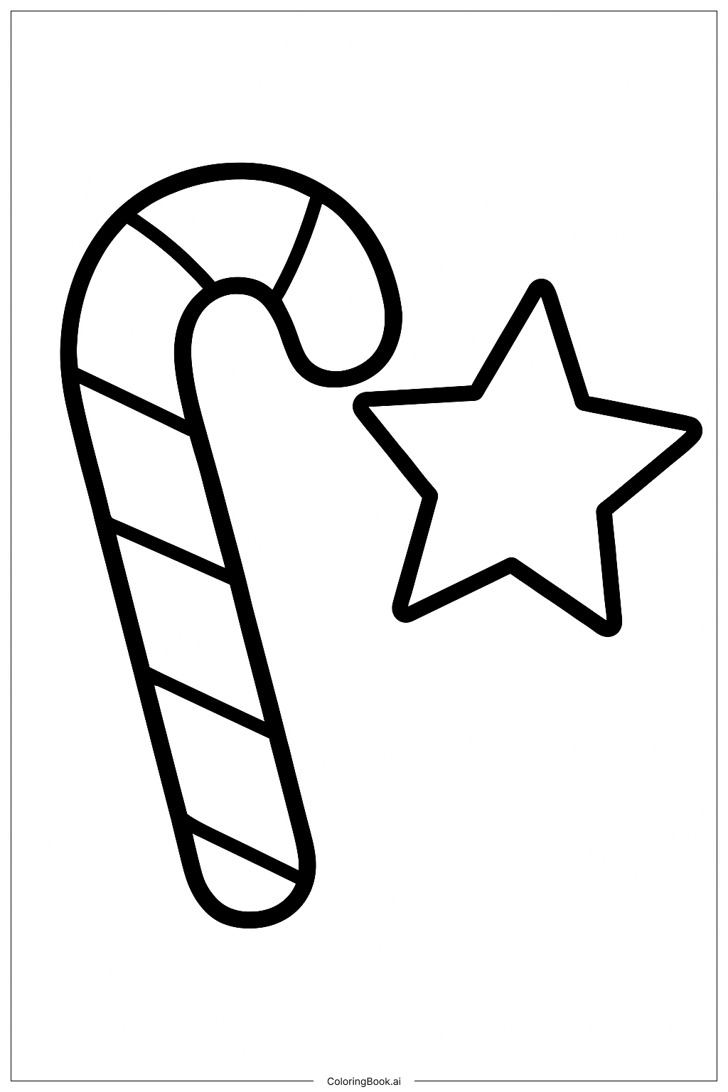  One Candy Cane And A Star Coloring Page 