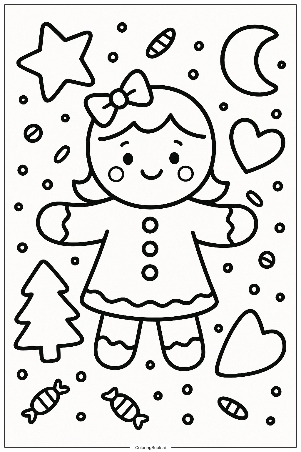  ジンジャーブレッドの女の子と他のクッキーの塗り絵ページ 