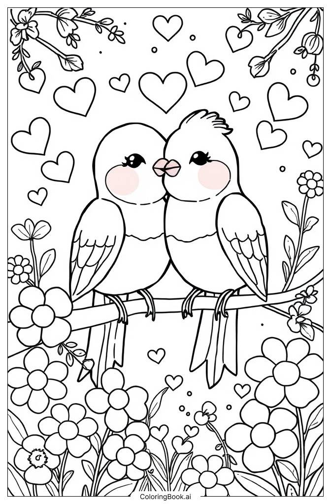  Página para colorear de Pájaros del amor 