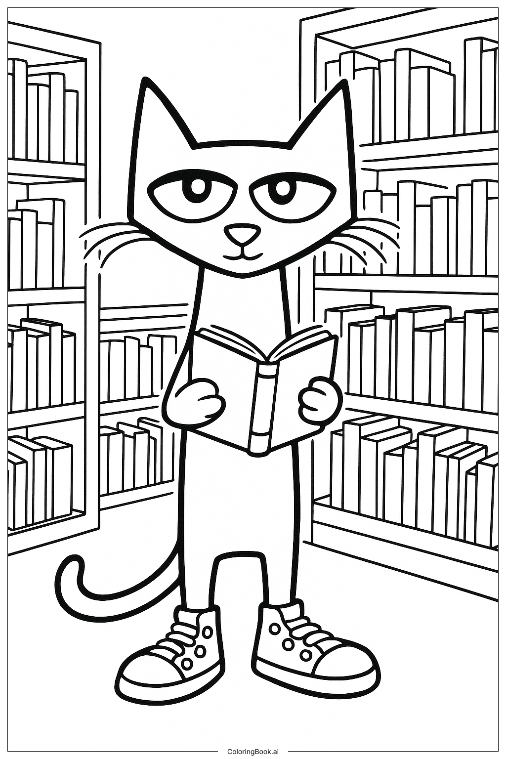 圖書館裡的皮特貓與書本著色頁