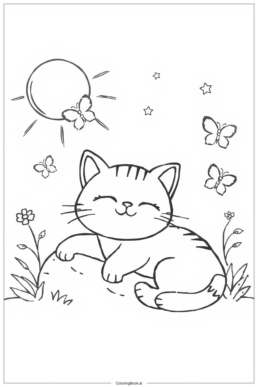  Page de coloriage Chat au soleil 