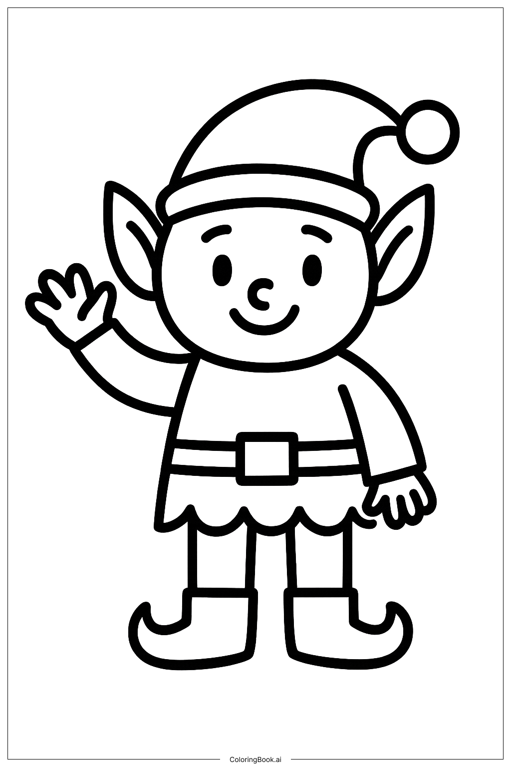  Página para colorir de Um Duende Desenho Animado Acenando 