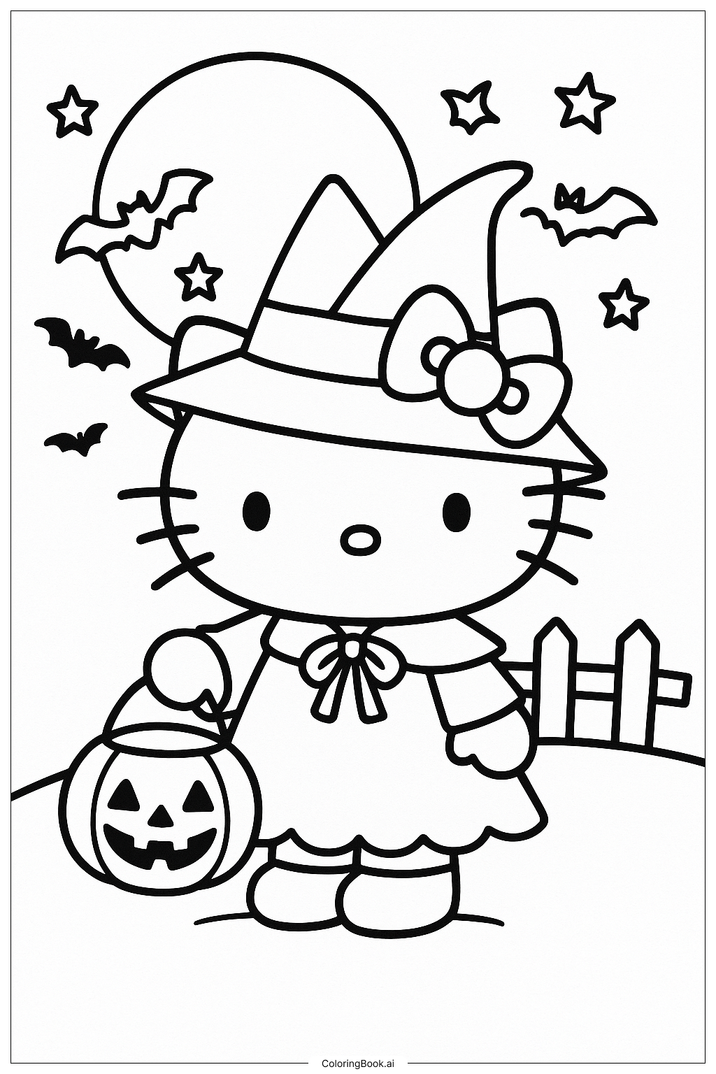 Trang tô màu Hello Kitty Và Trăng Tròn
