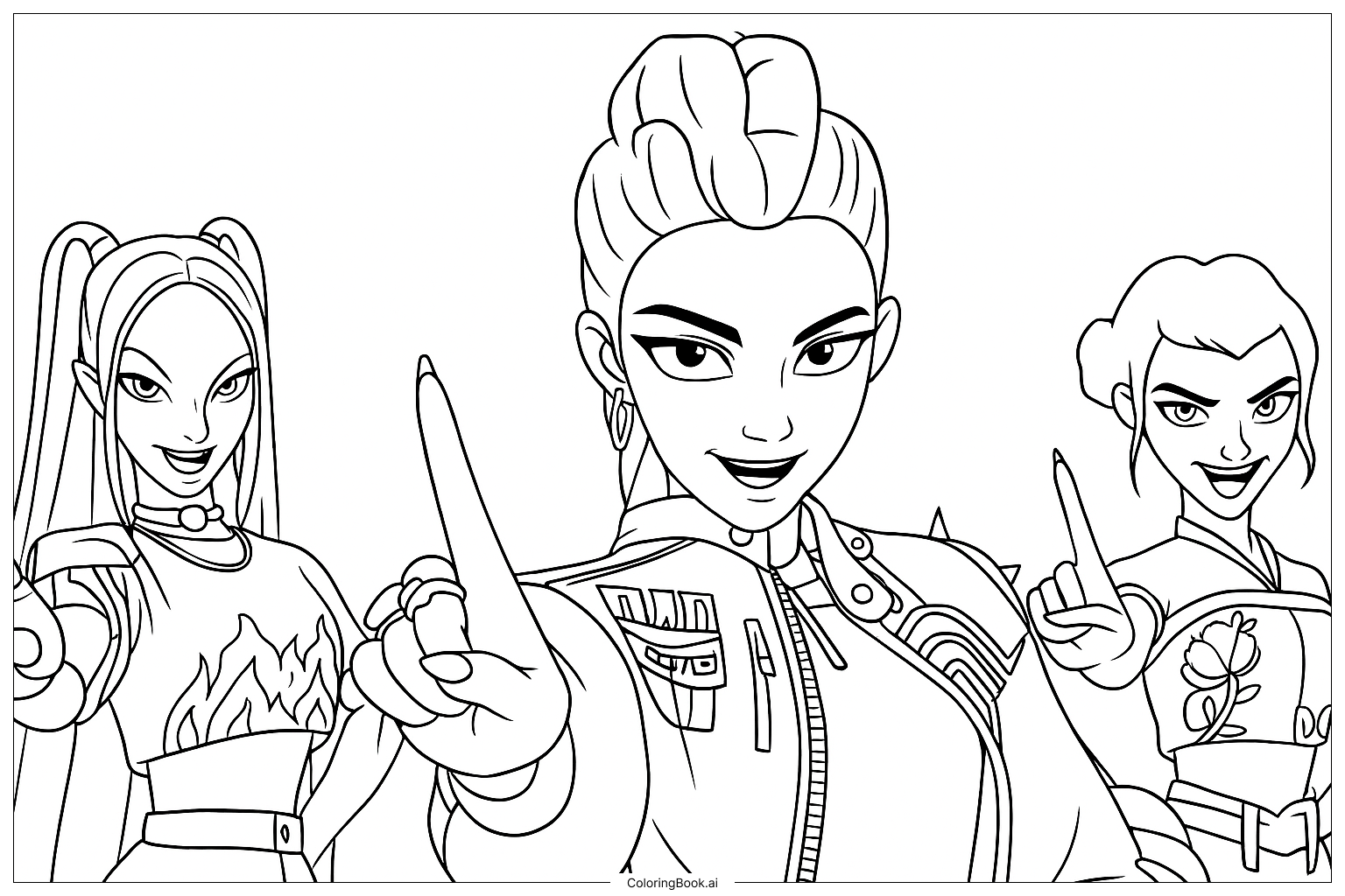  HUNTR X Pointing at the Viewer Coloring Page 