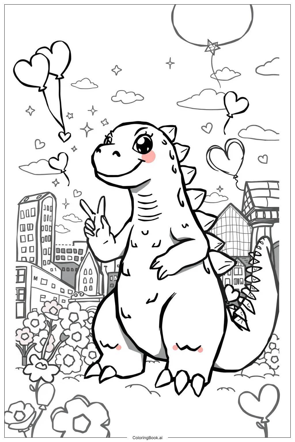  Página para colorear de chibi godzilla sonriente 