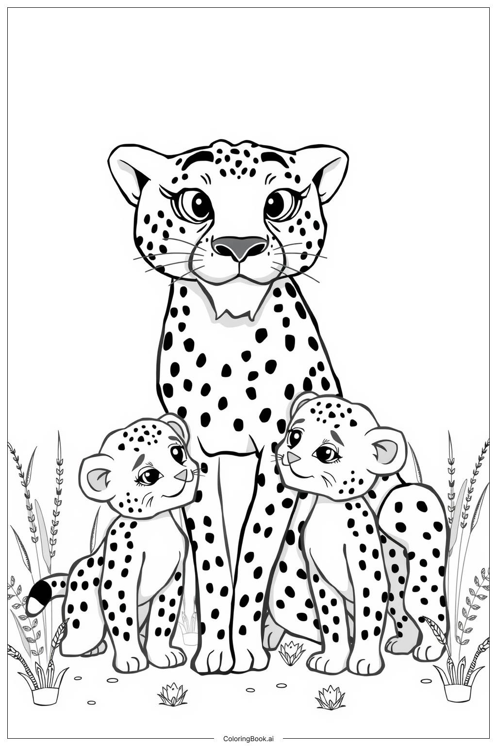  cheetah family gathering Coloring Page 