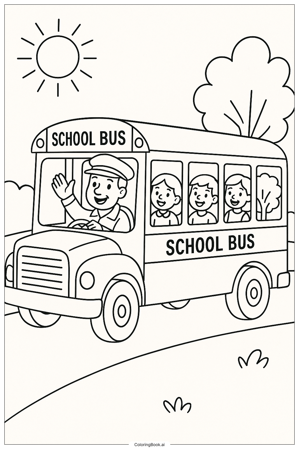  Schulbusfahrer winkt Ausmalseite 