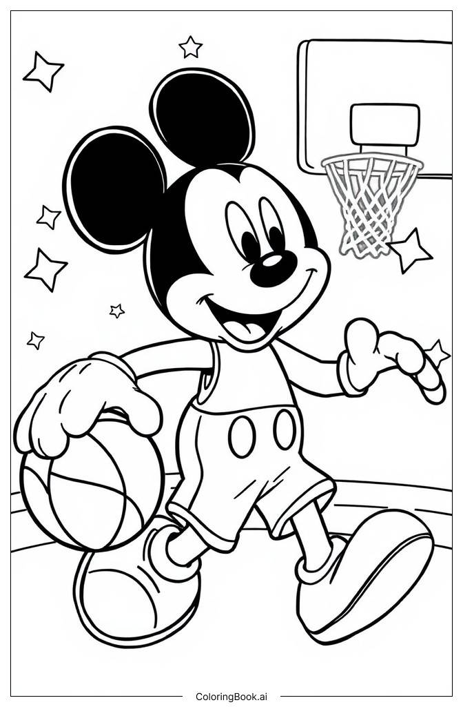  Mickey Playing Basketball Coloring Page 