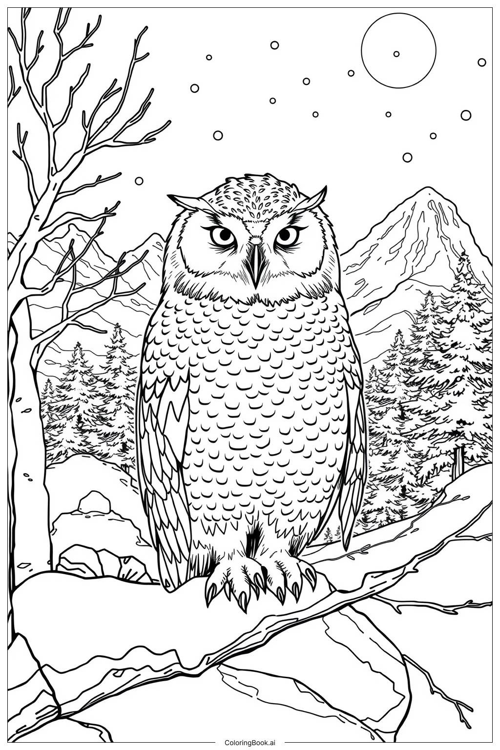  Snowy Owl in Winter Coloring Page 