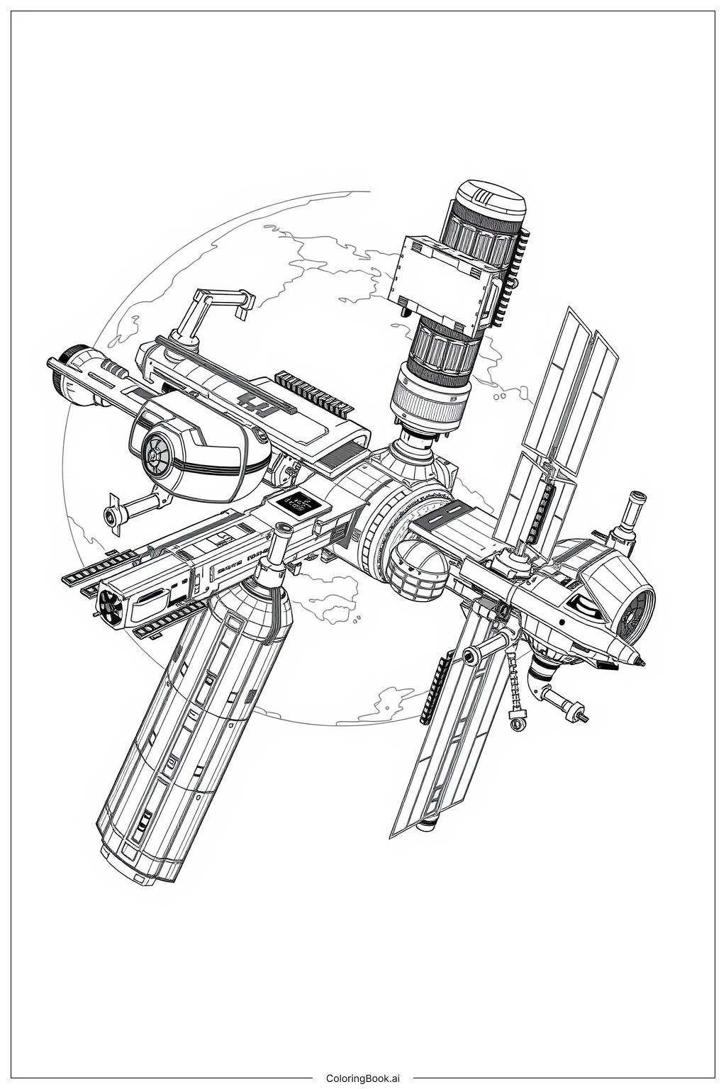  Página para colorear de Estación Espacial Detallada 