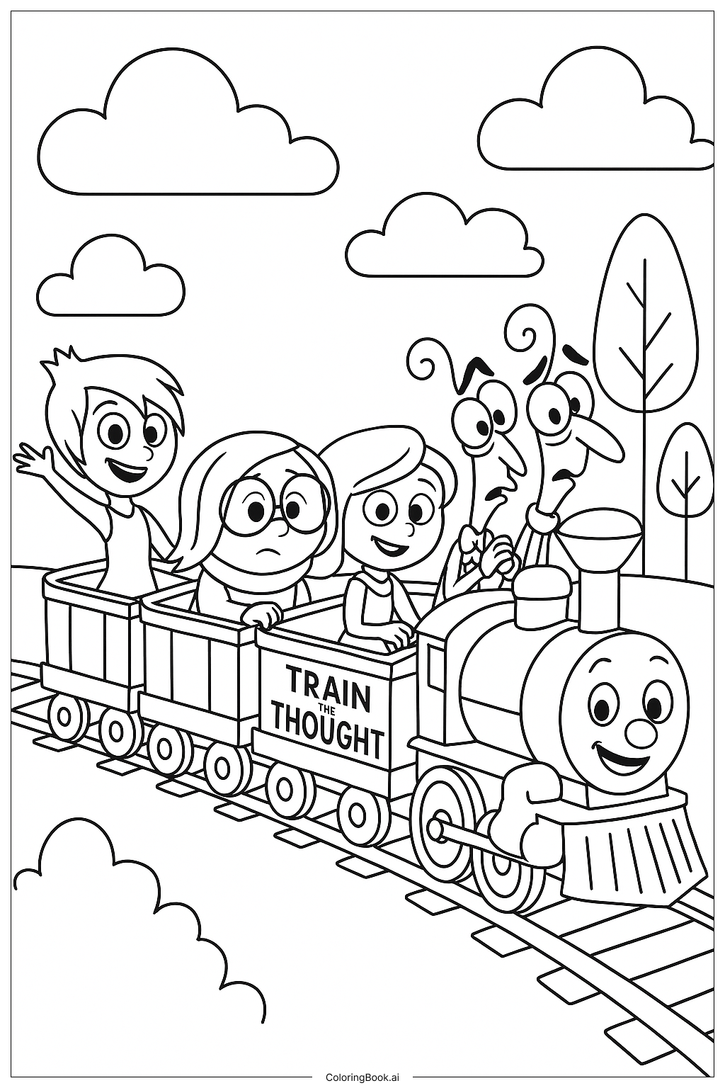 Inside Out Train Of Thought Journey Coloring Page