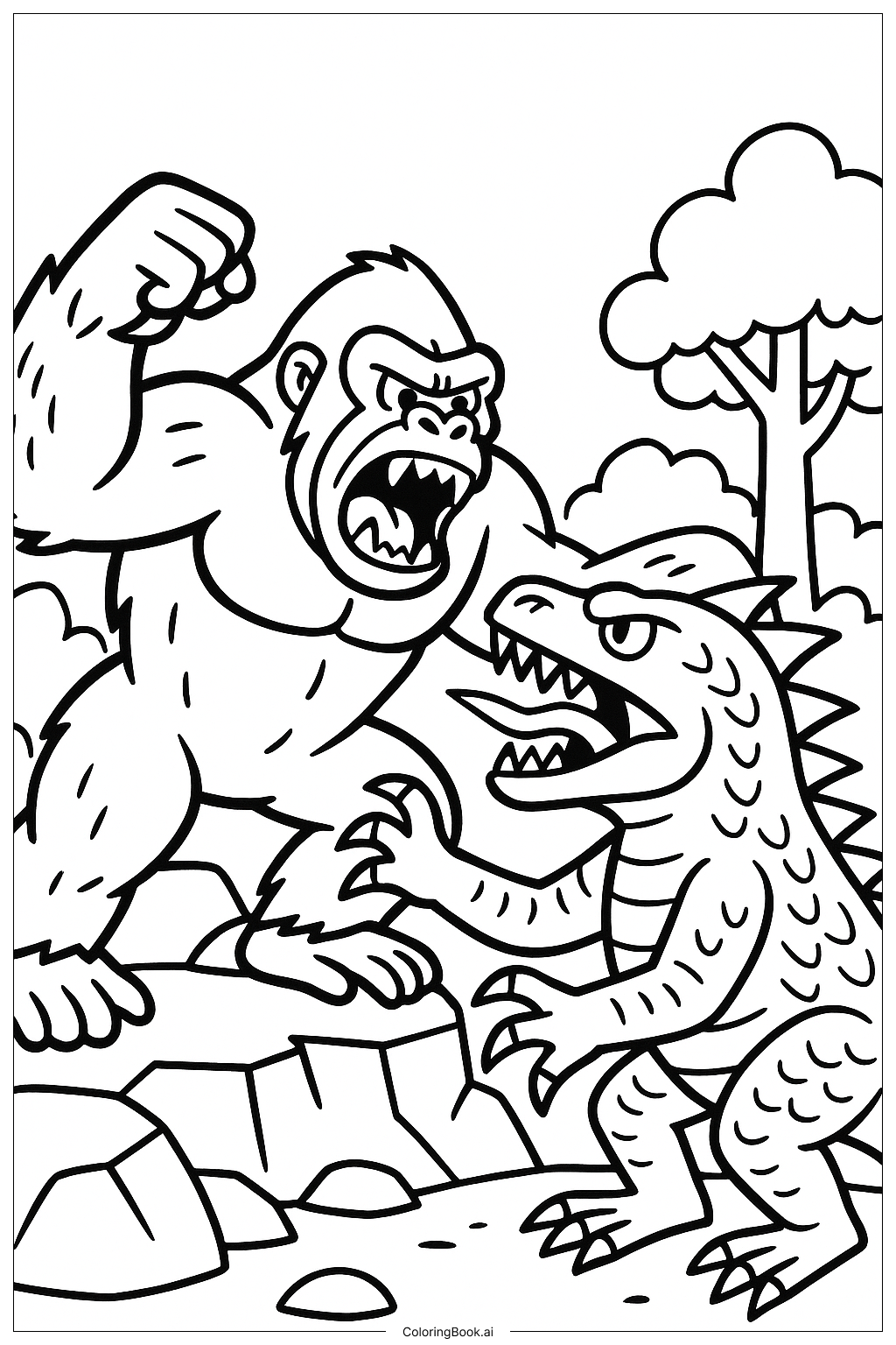  King Kong Battling Mutant Lizard Coloring Page 