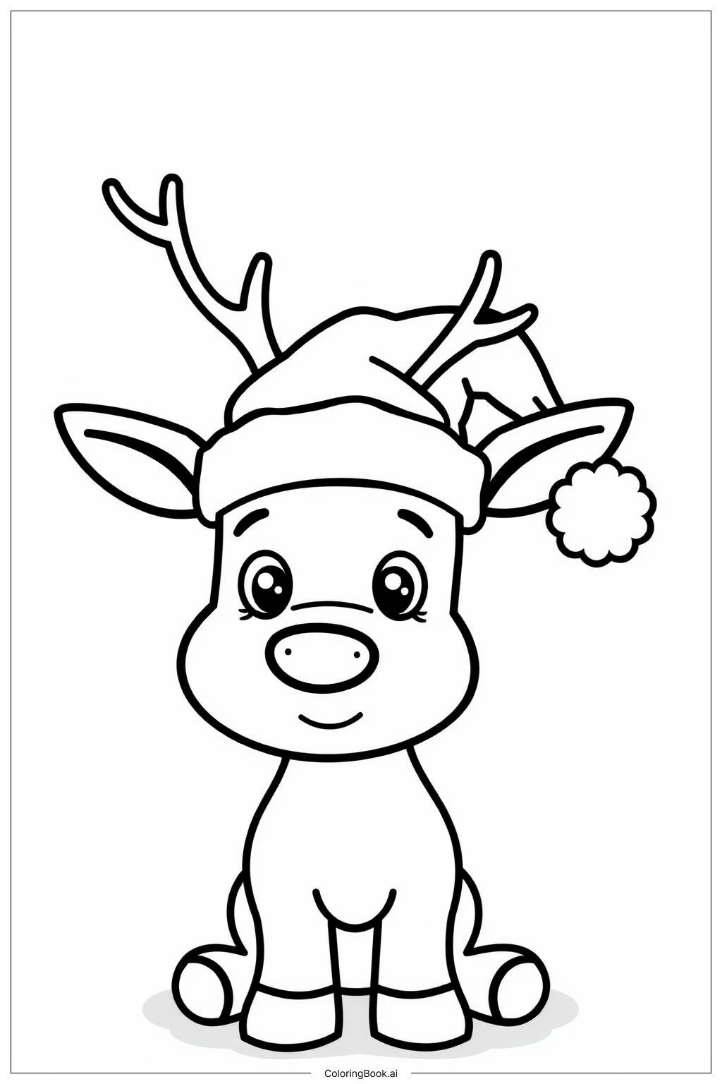  Page de coloriage renne avec un bonnet de Père Noël 