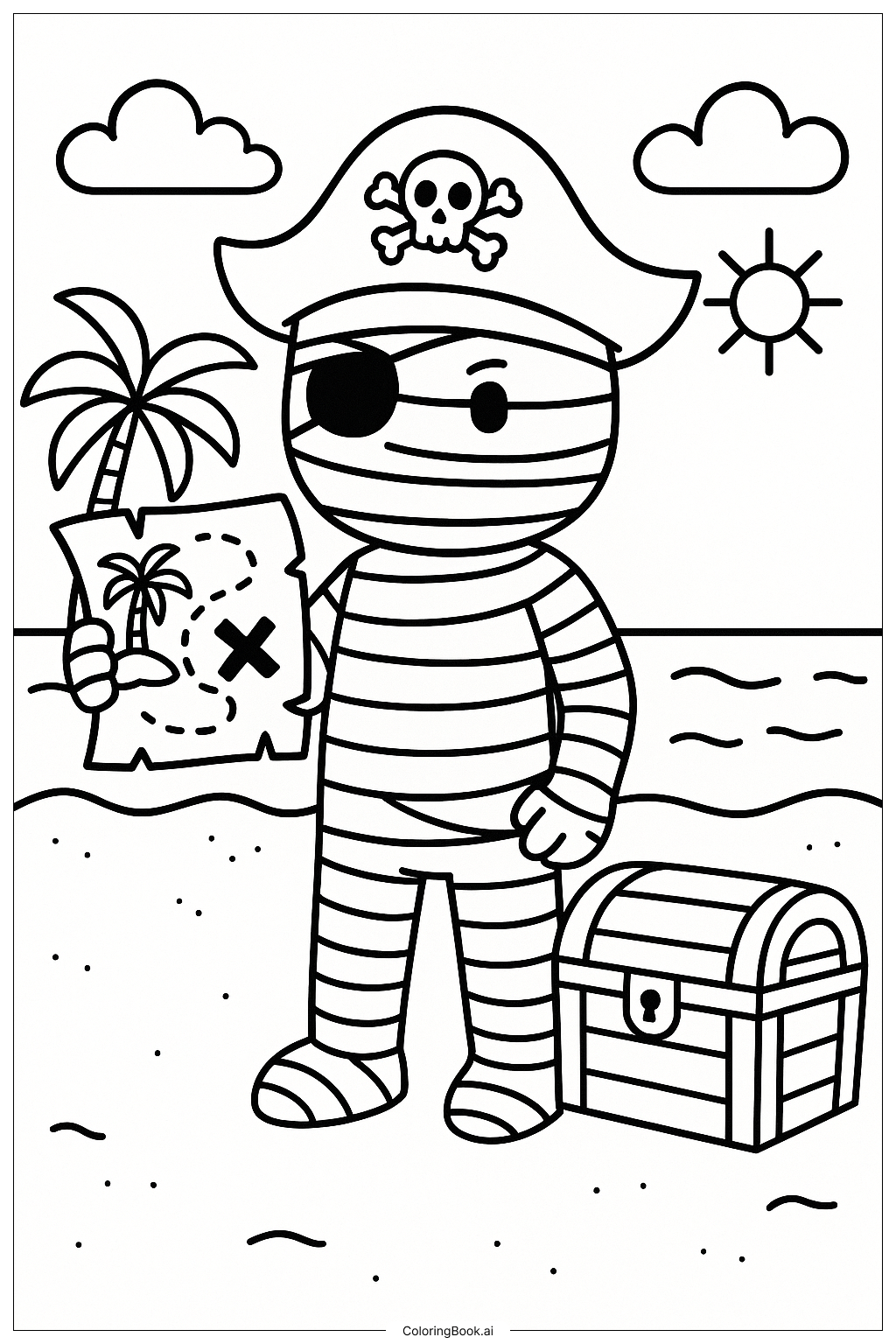  A Mummy Pirate With A Treasure Map Coloring Page 