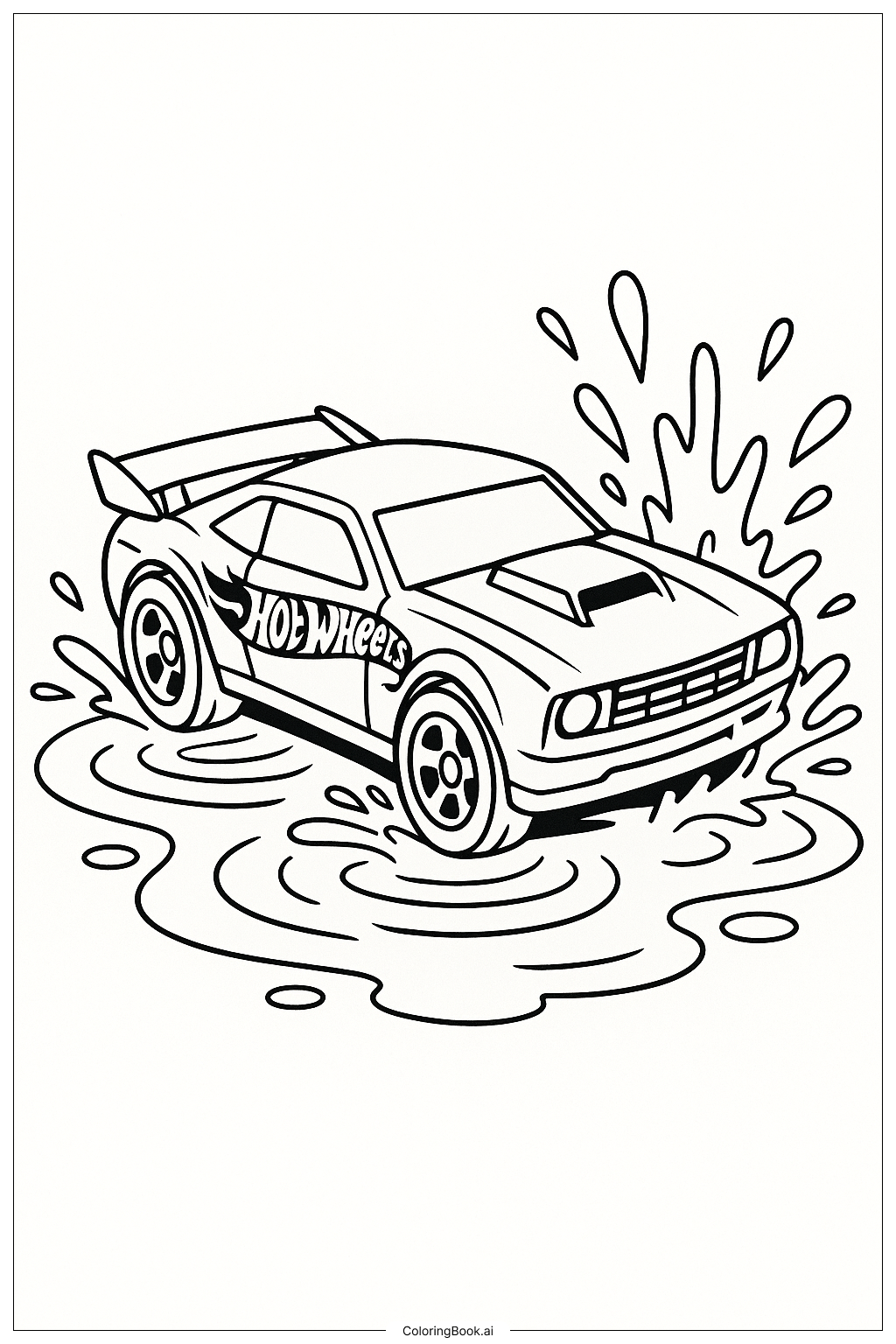  Hot Wheels Car Driving Through A Puddle Coloring Page 