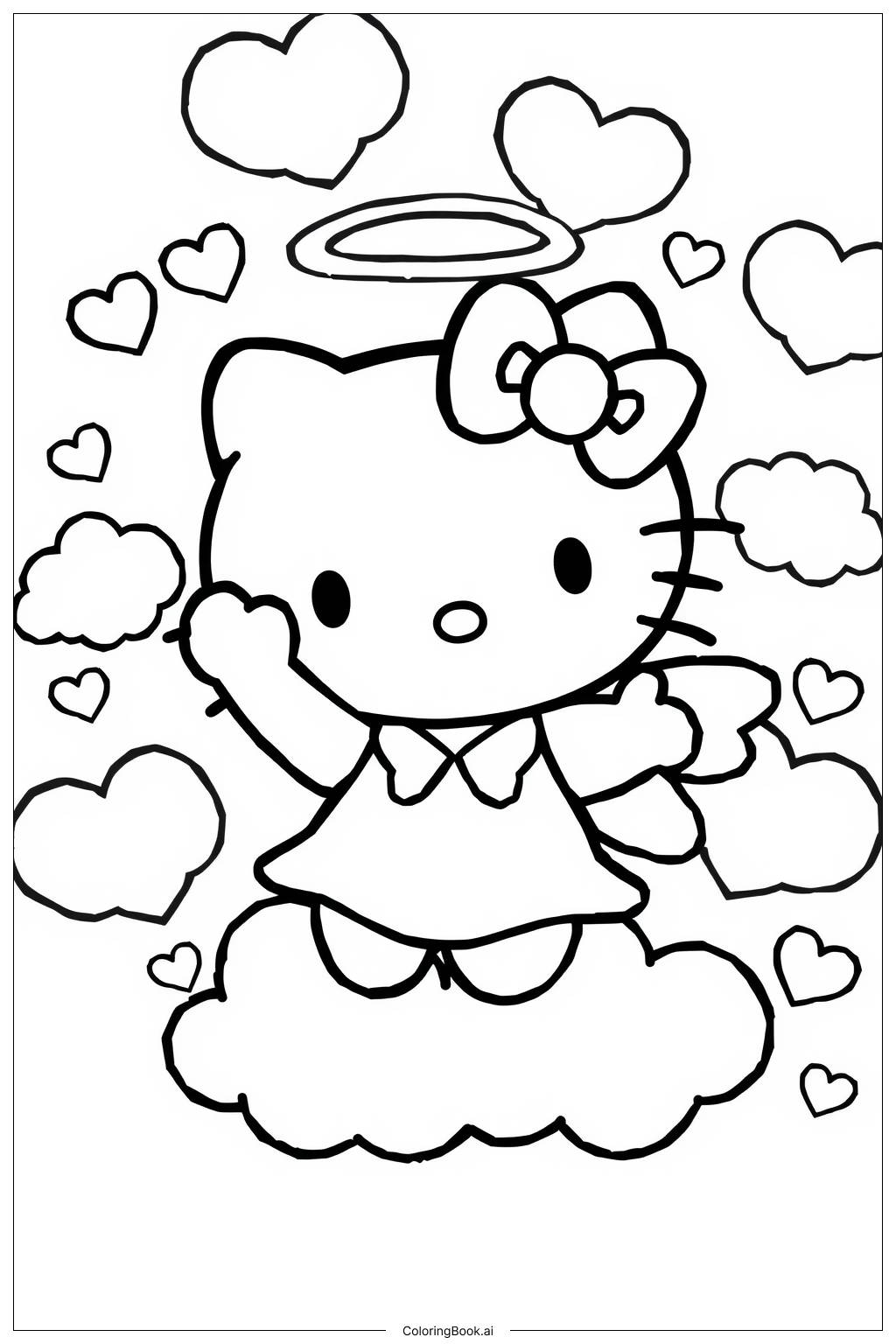  Hello Kitty Angel Cloud Coloring Page 