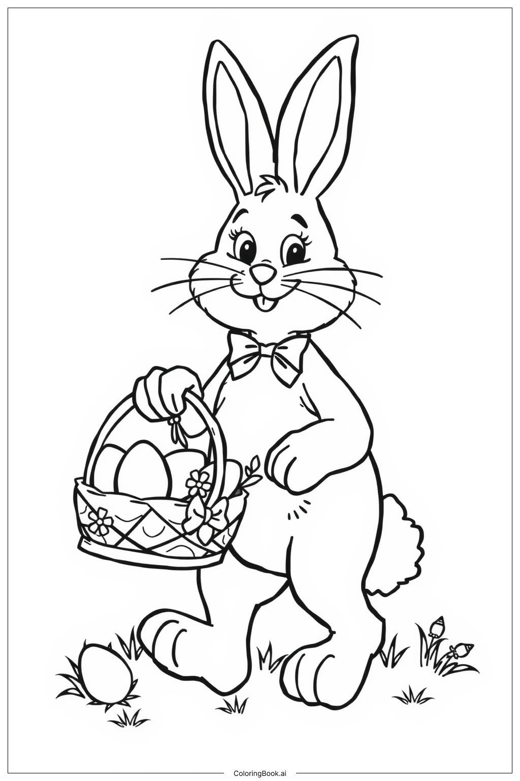  Easter Bunny with Basket Coloring Page 