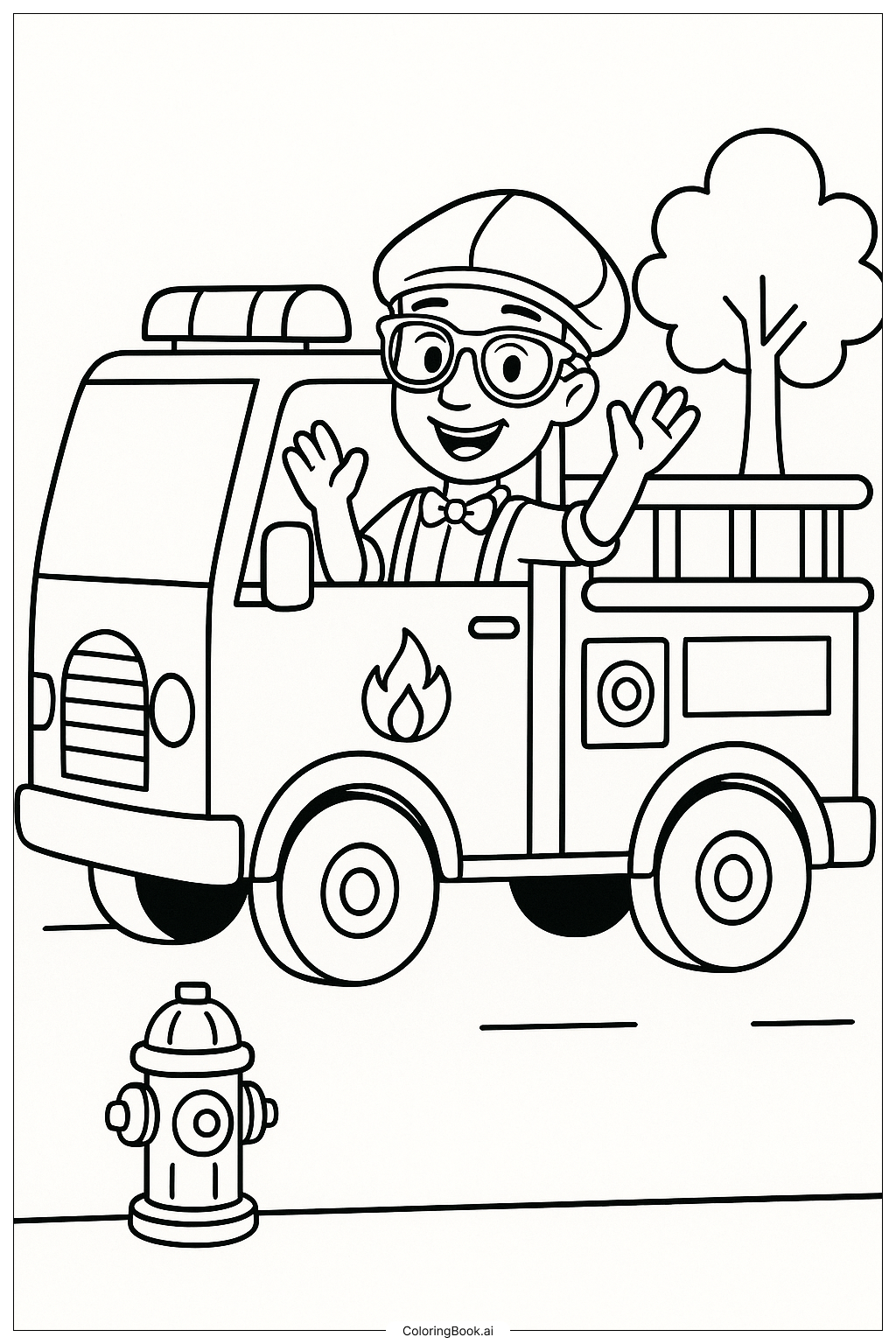 消防車のブリッピの塗り絵ページ 