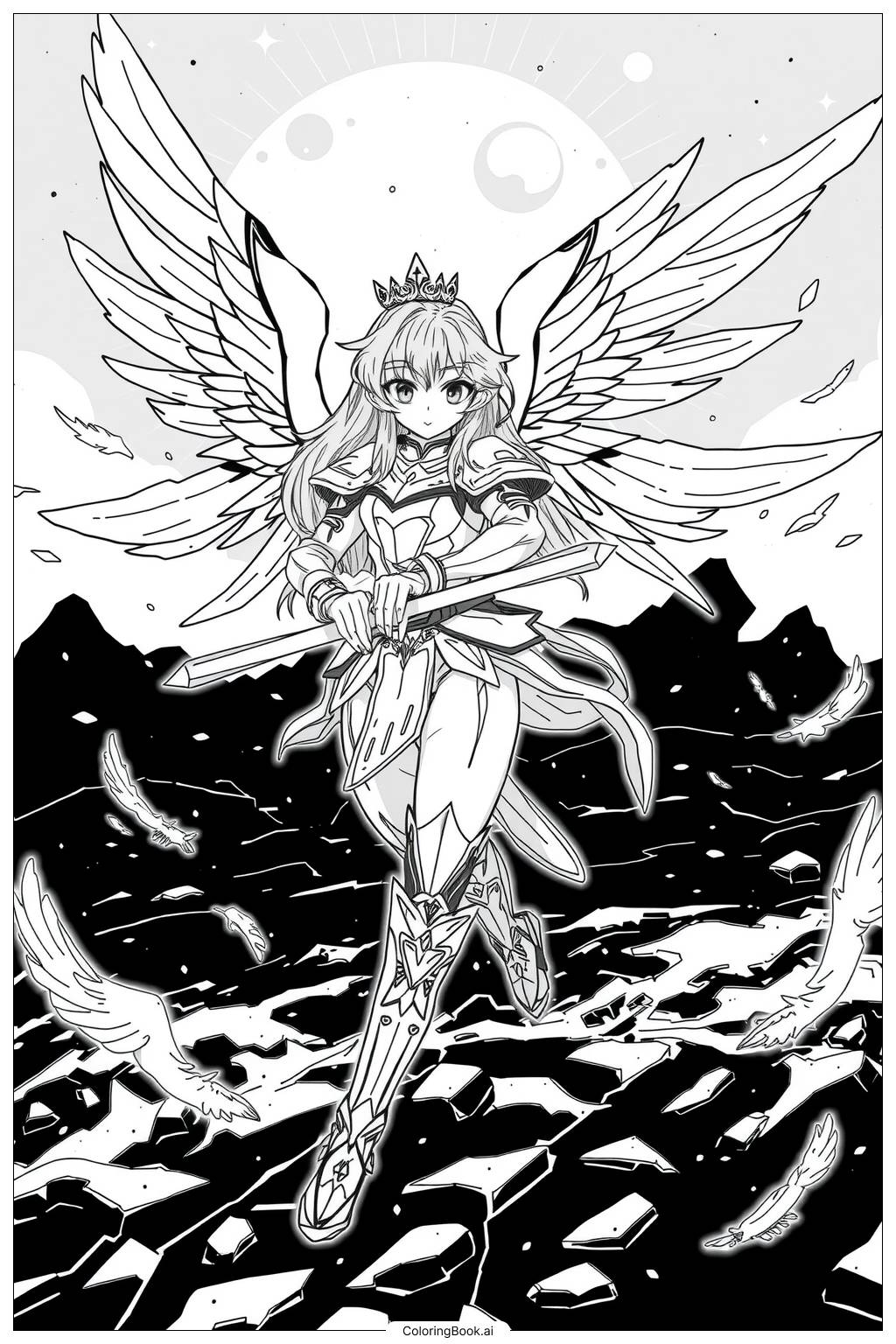  Anime Angel Warrior Battle-2 Coloring Page 