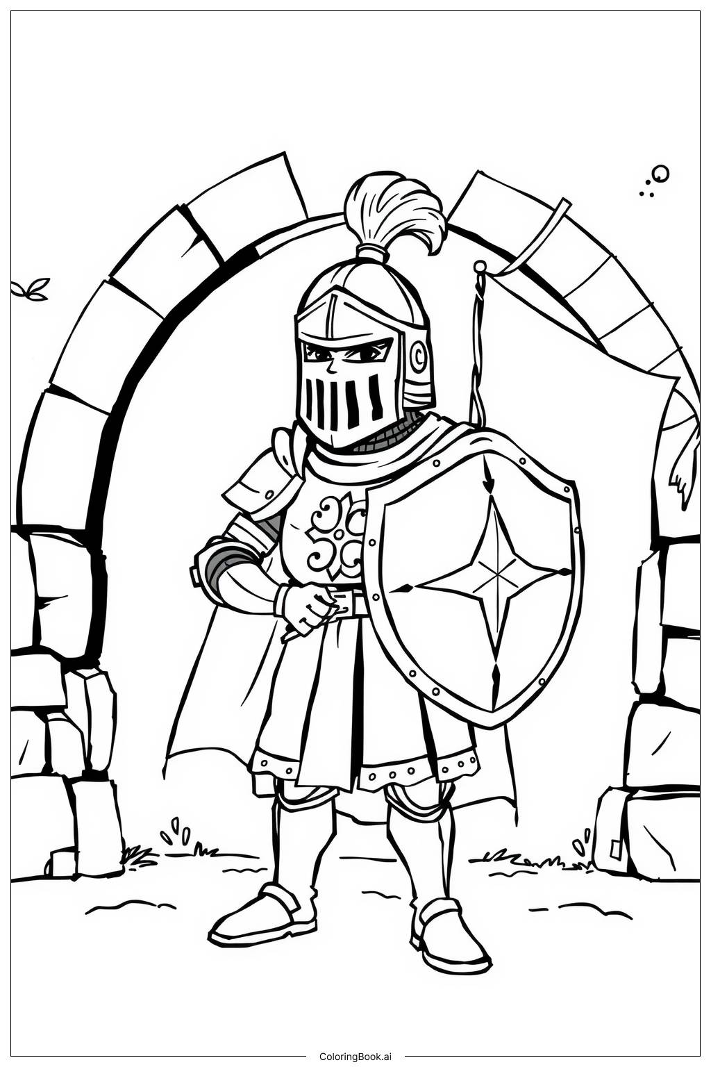  Page de coloriage Chevalier en Armure Éclatante 