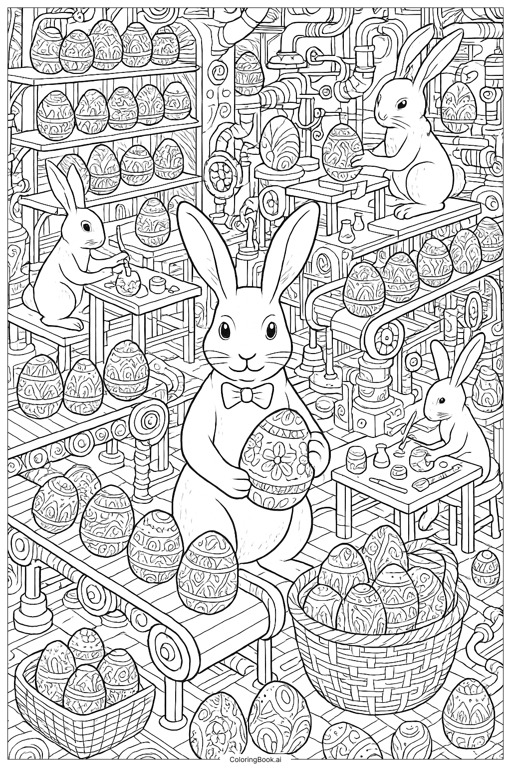 The Easter Bunny's Intricate Egg Factory Coloring Page