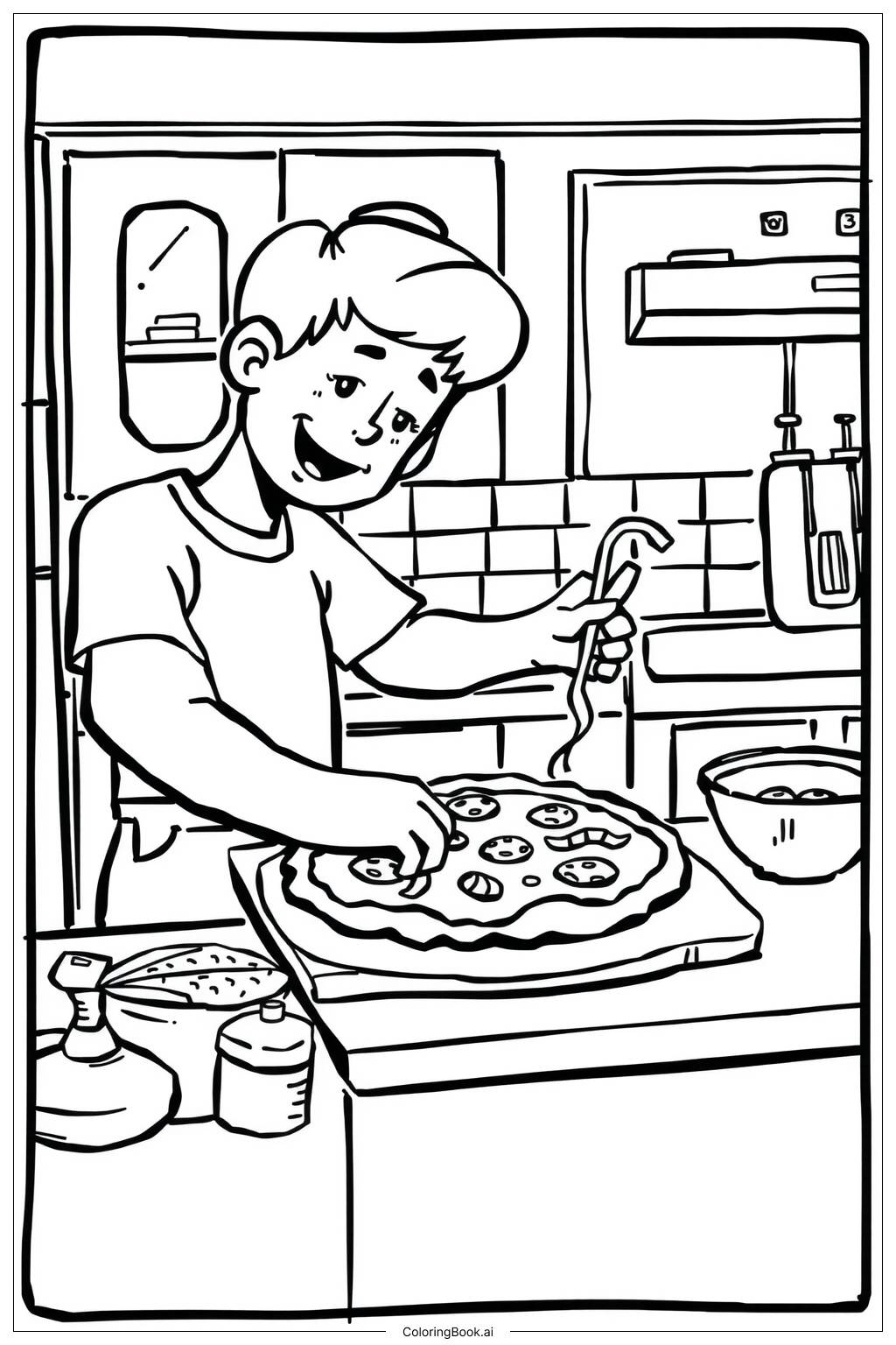  Making Pizza at Home Coloring Page 