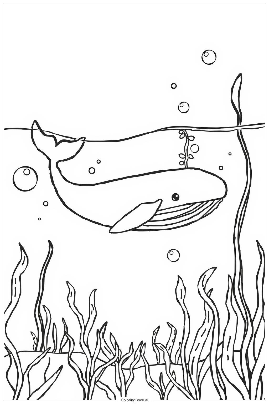  Underwater Scene with Colorful Whales Coloring Page 