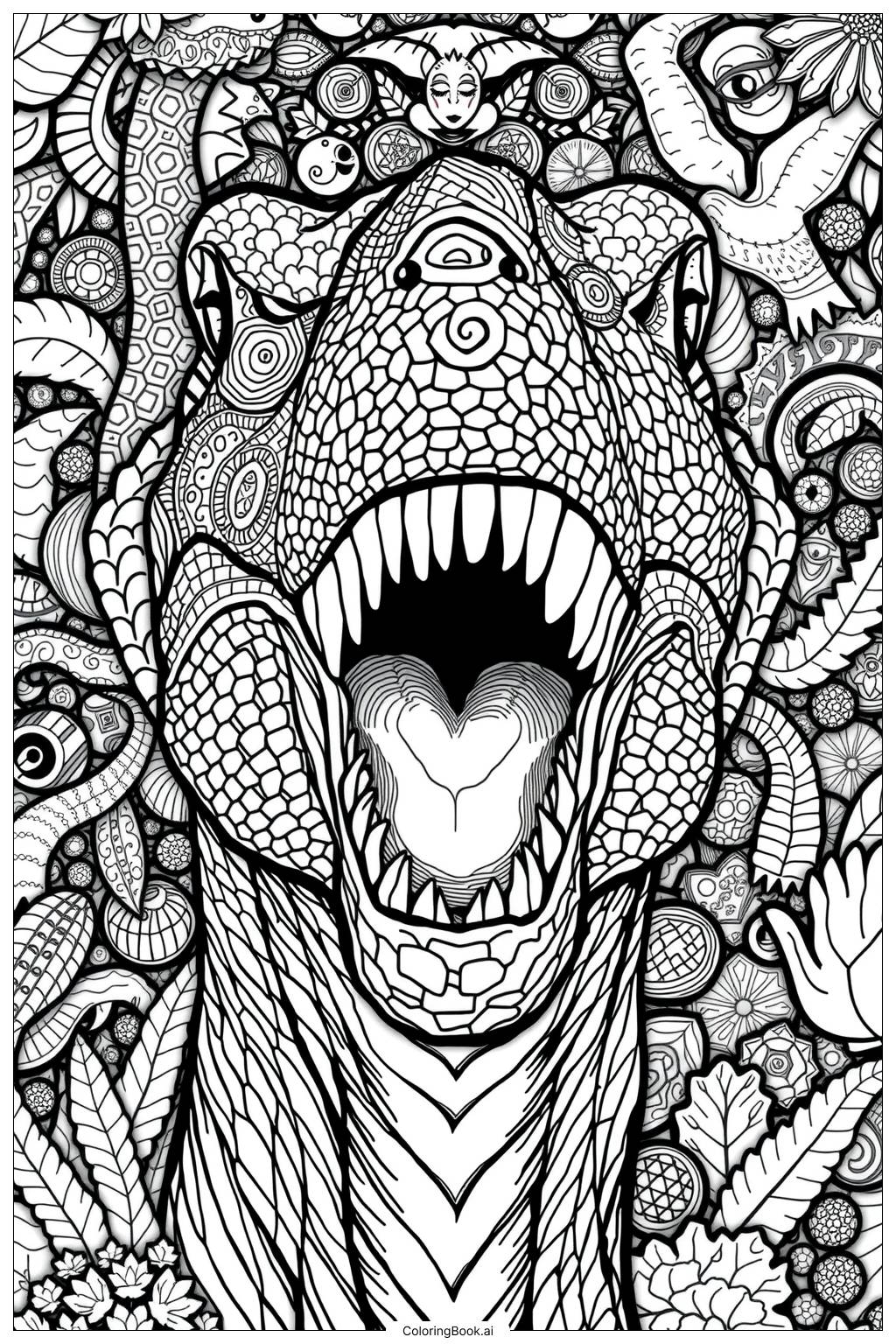  Happy Dinosaur Face Coloring Page 