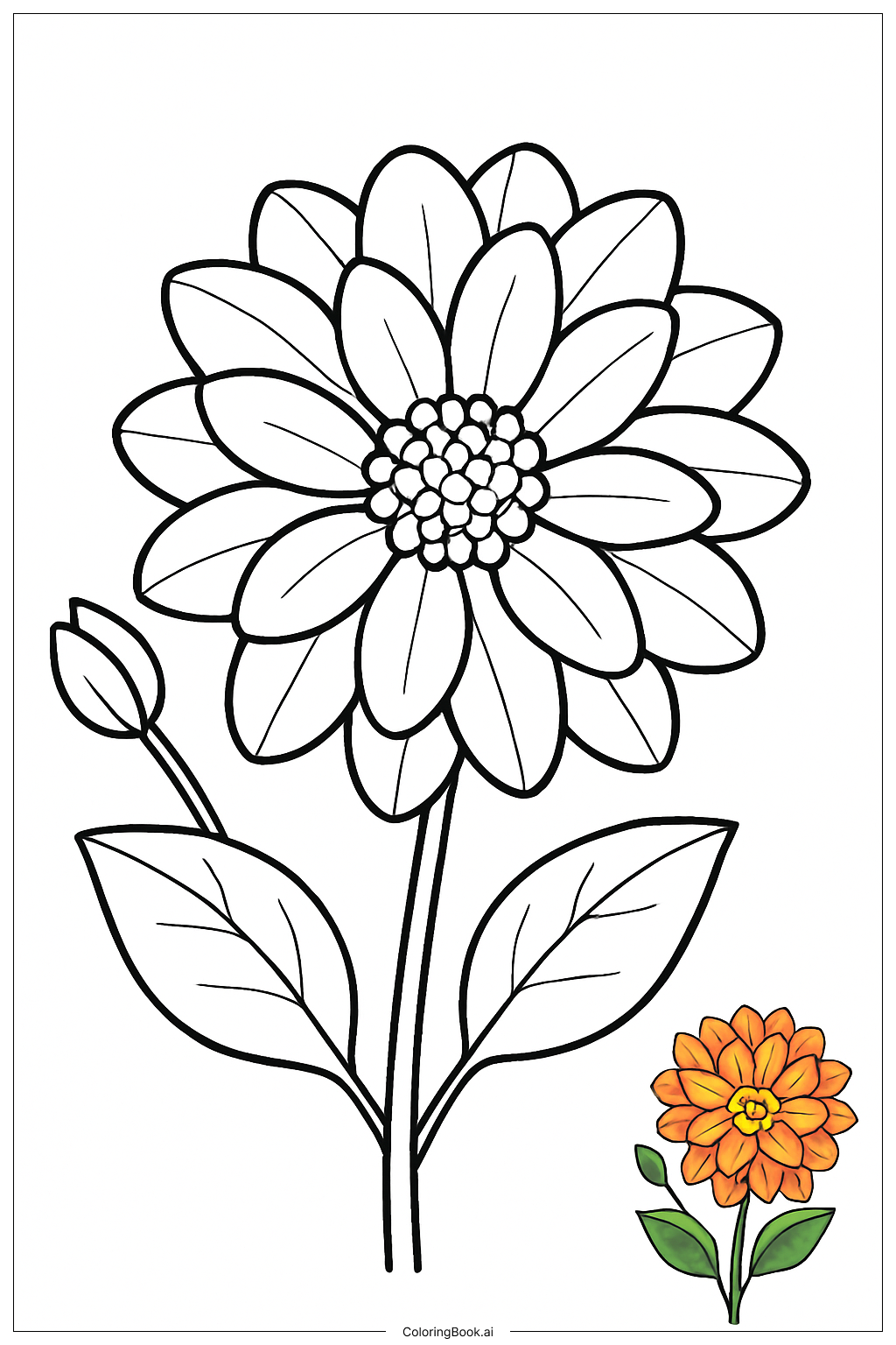  水彩風スタイルのダリアの塗り絵ページ 