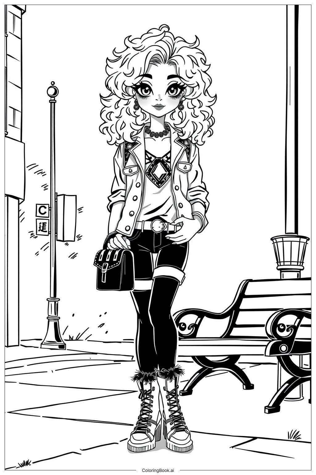  Page de coloriage Fille Noire en Tenue Stylée-2 