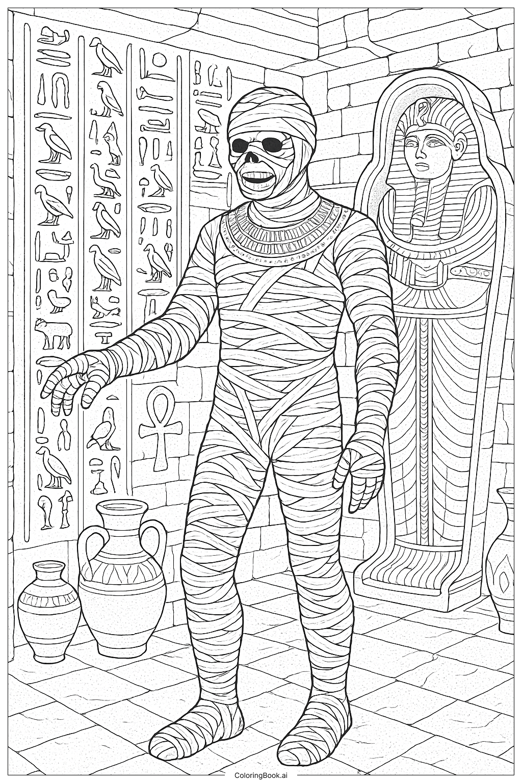  Mummy In A Room Full Of Hieroglyphics Coloring Page 