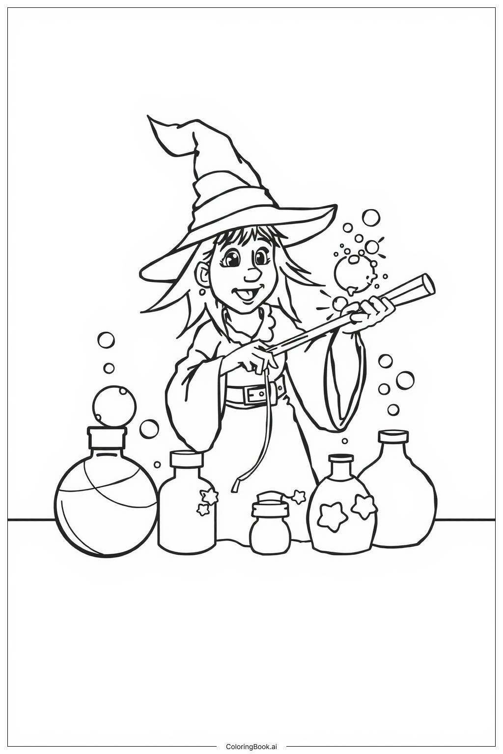  Page de coloriage fabrication de potions de sorcière 