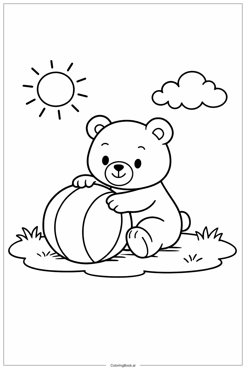  抱着球的小熊，把我放进动物园填色页 