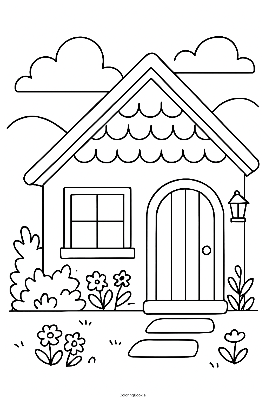  Page de coloriage Extérieur du Cottage La Belle et la Bête 
