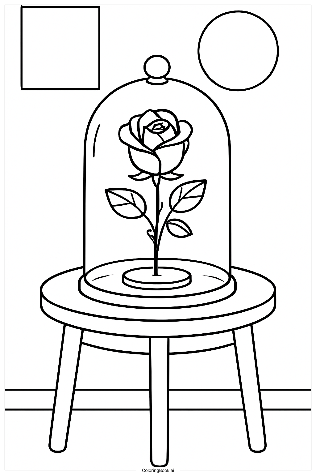  Page de coloriage La Belle et la Bête Rose Enchantée sous Cloche 