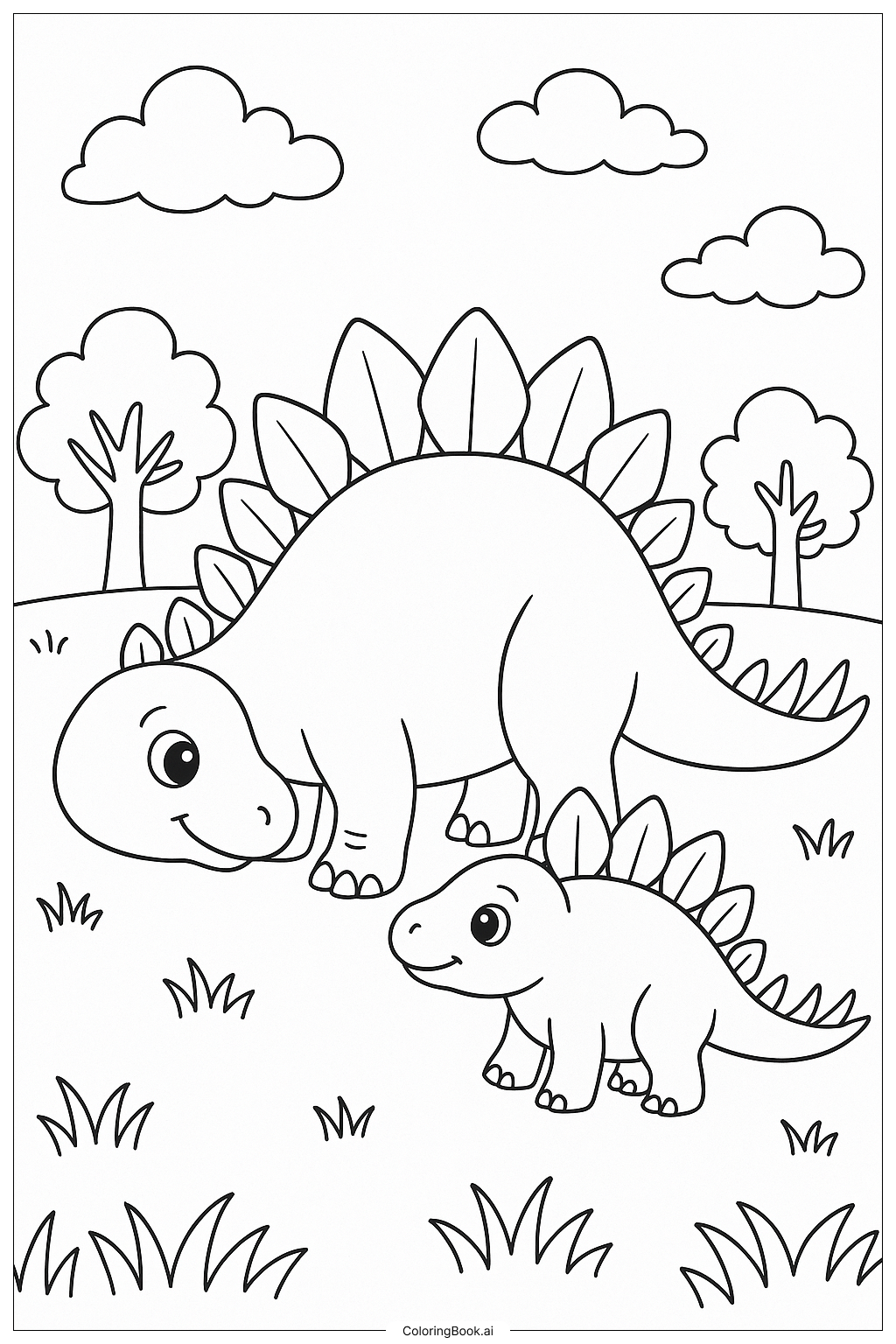 Stegosaurus-Mutter und ihr Baby Ausmalseite