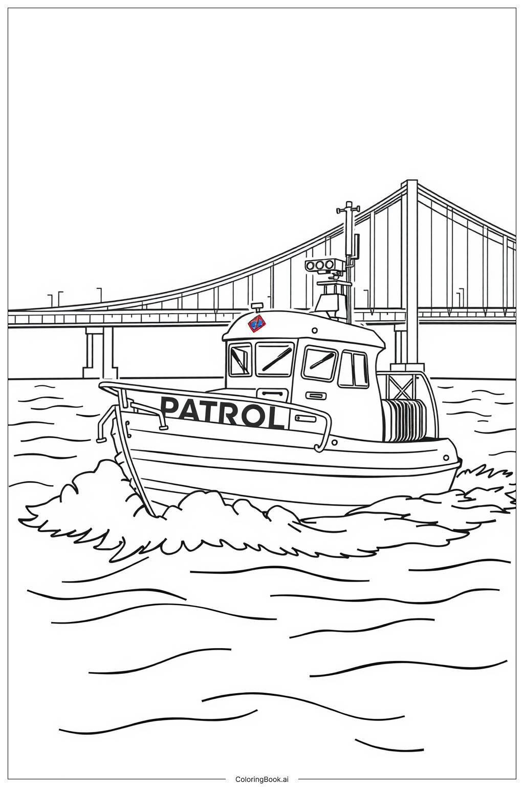  Police Boat Patrolling the River Coloring Page 