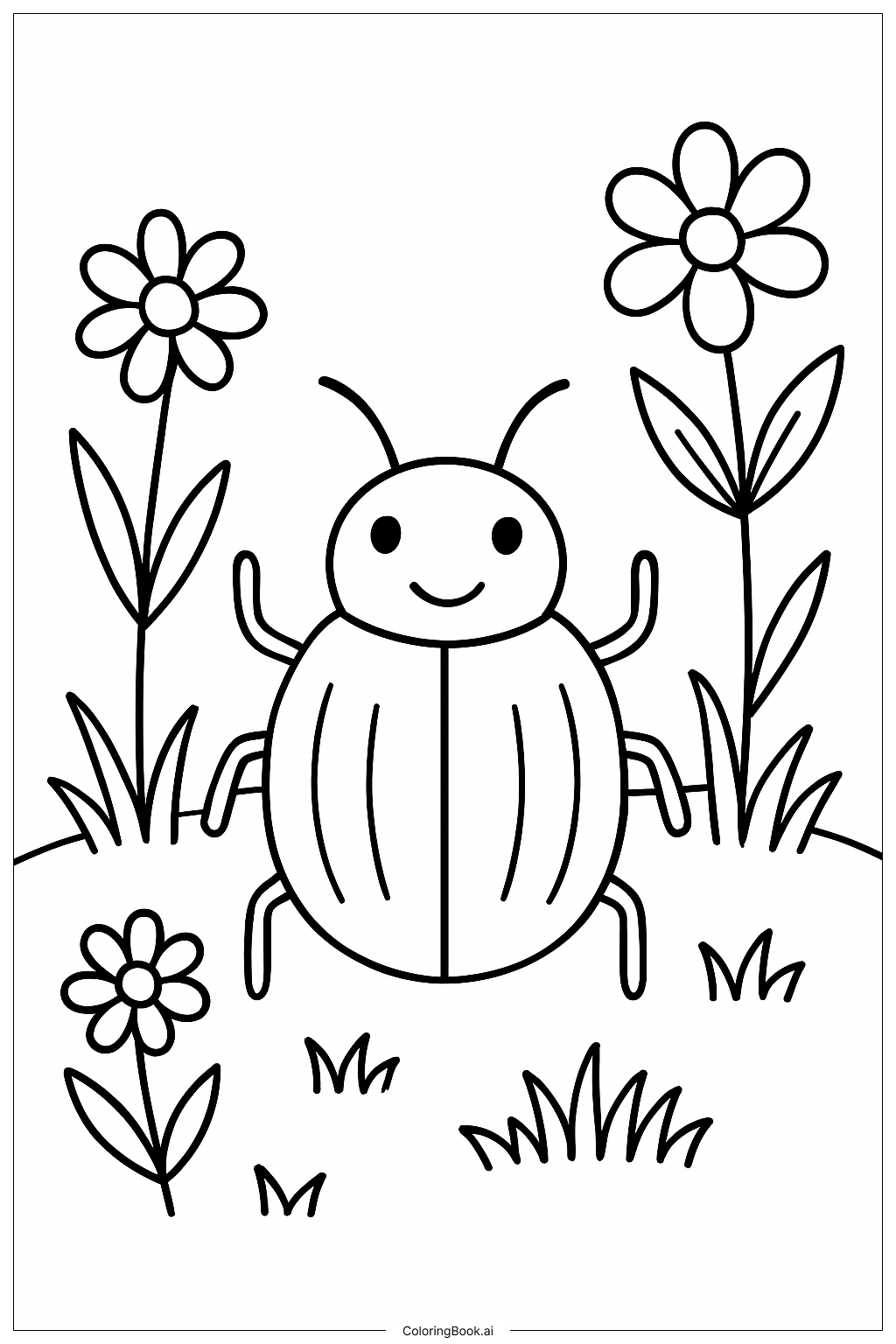  Beetle Bug In Garden Coloring Page 
