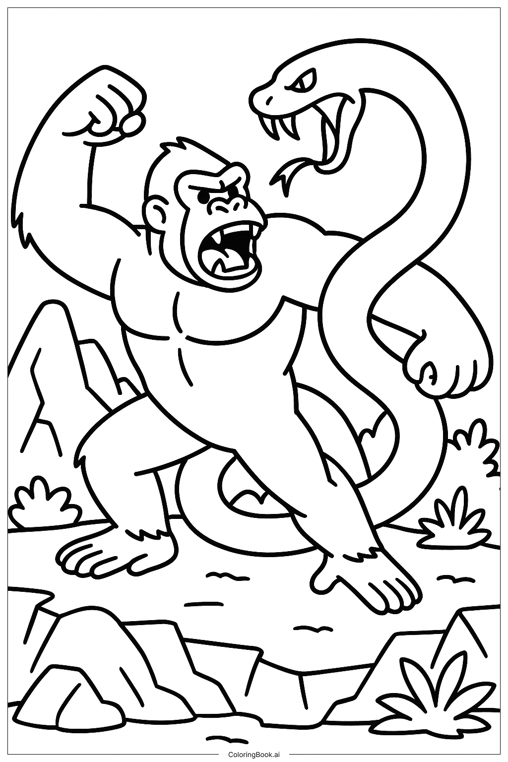 King Kong Fighting Giant Serpent Coloring Page 