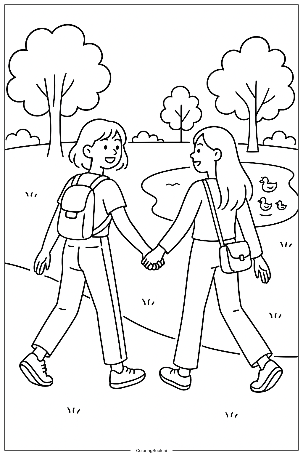 公园里的好朋友填色页