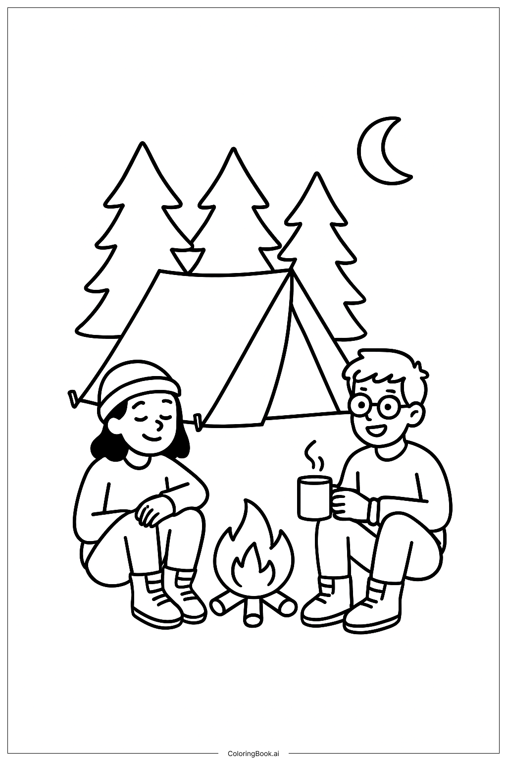  Page de coloriage Camping entre meilleurs amis 
