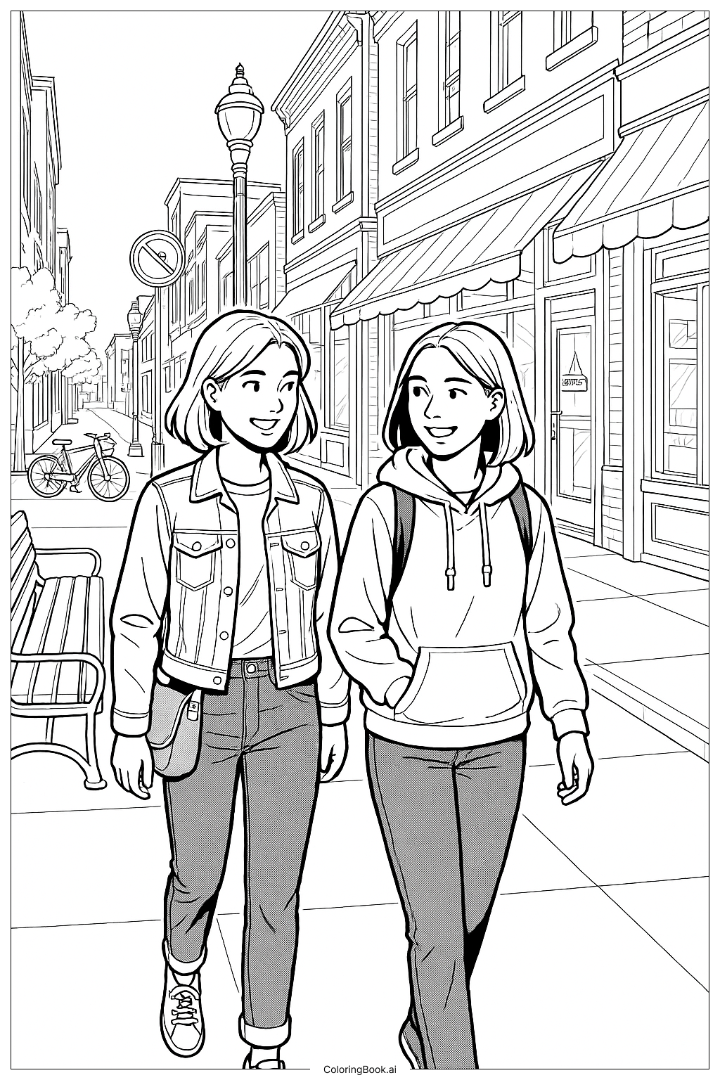  最好的朋友城市街道填色页 
