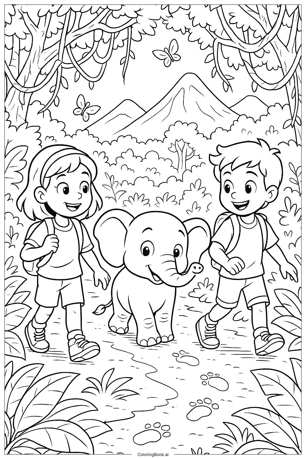  最好的朋友丛林探险填色页 