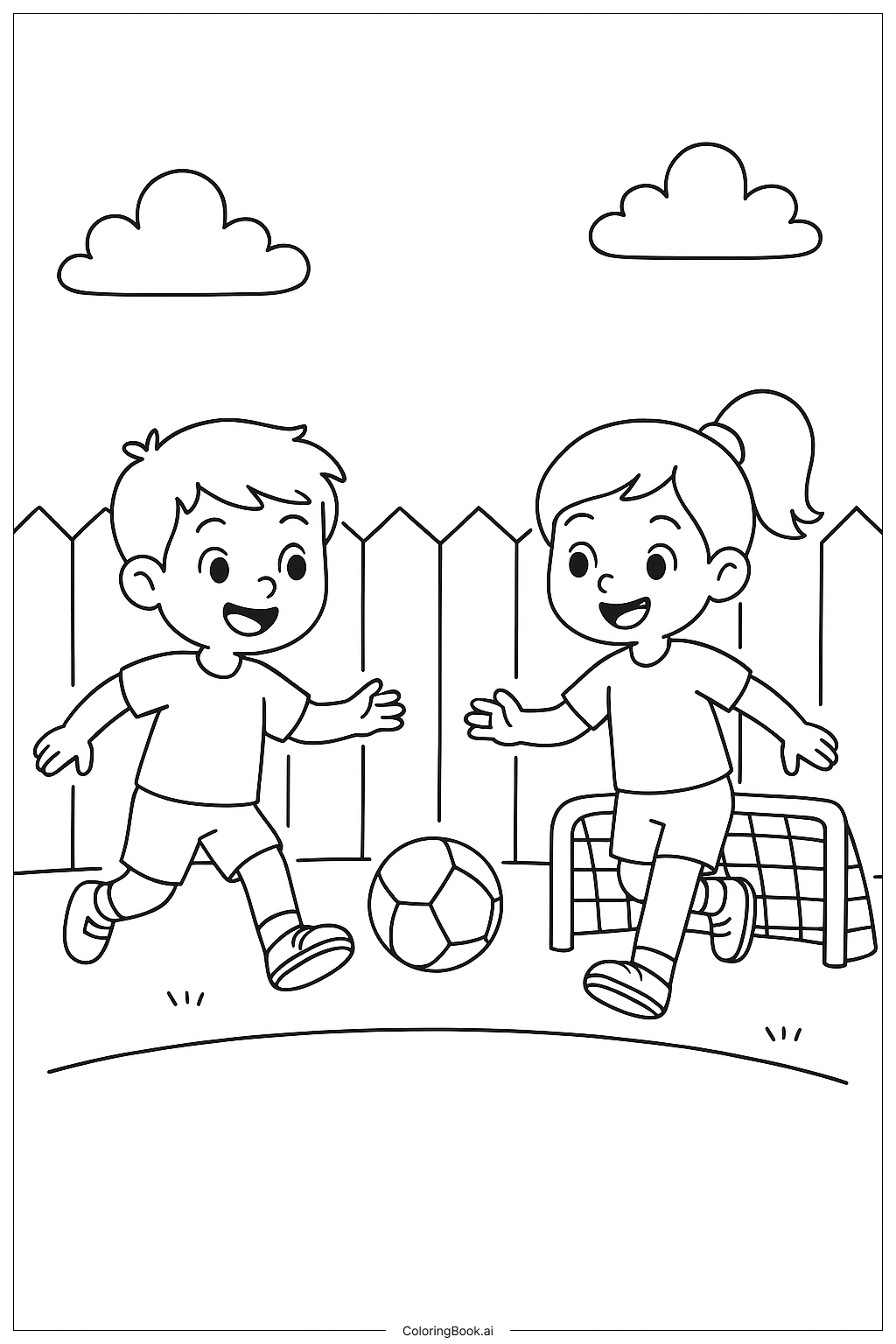 親友とボール遊びの塗り絵ページ