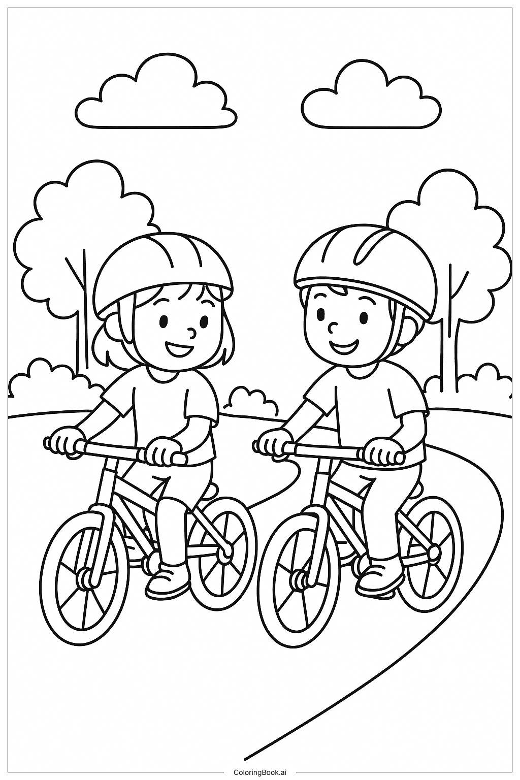  最好的朋友一起騎腳踏車著色頁 