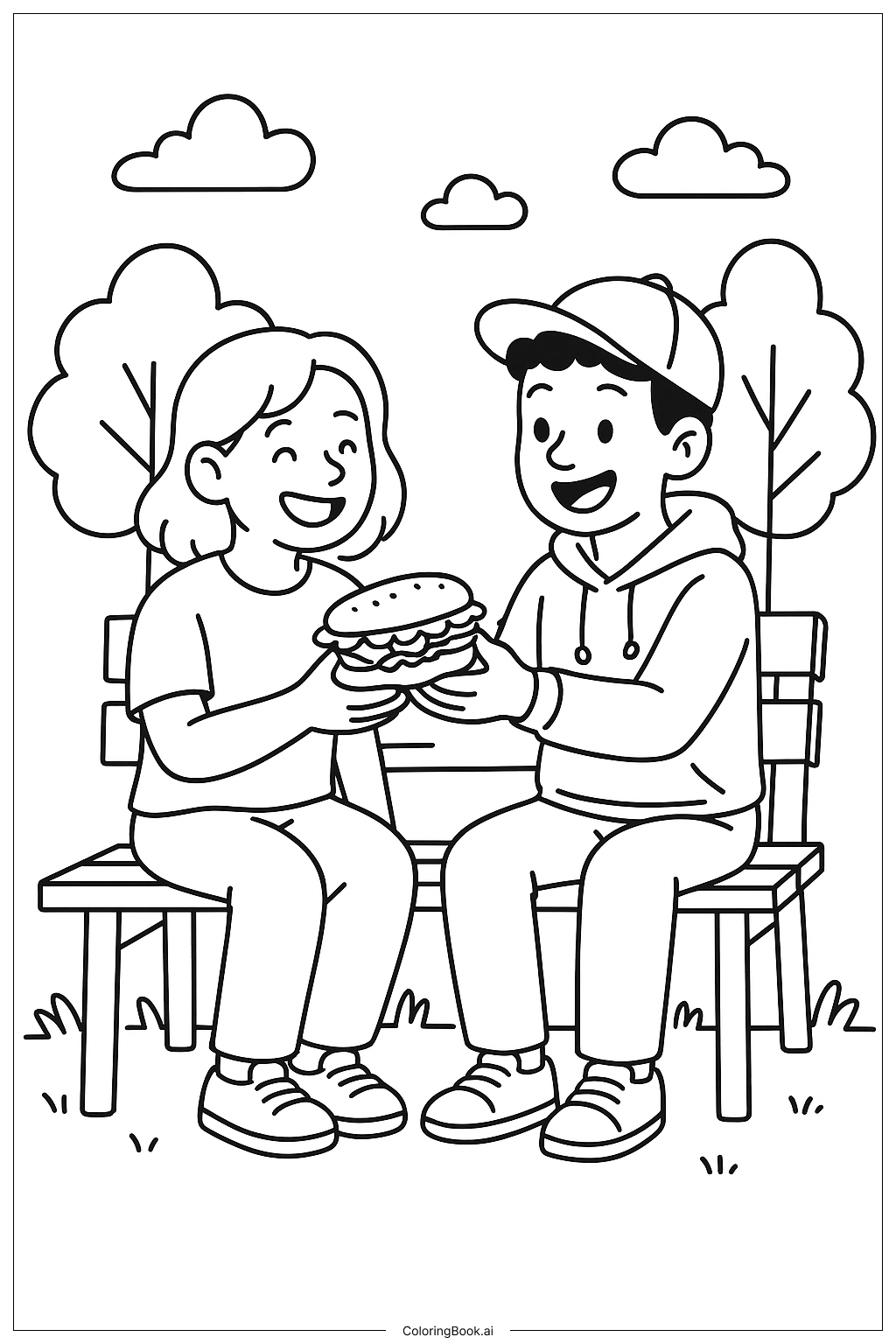 Page de coloriage Meilleur ami partageant un goûter