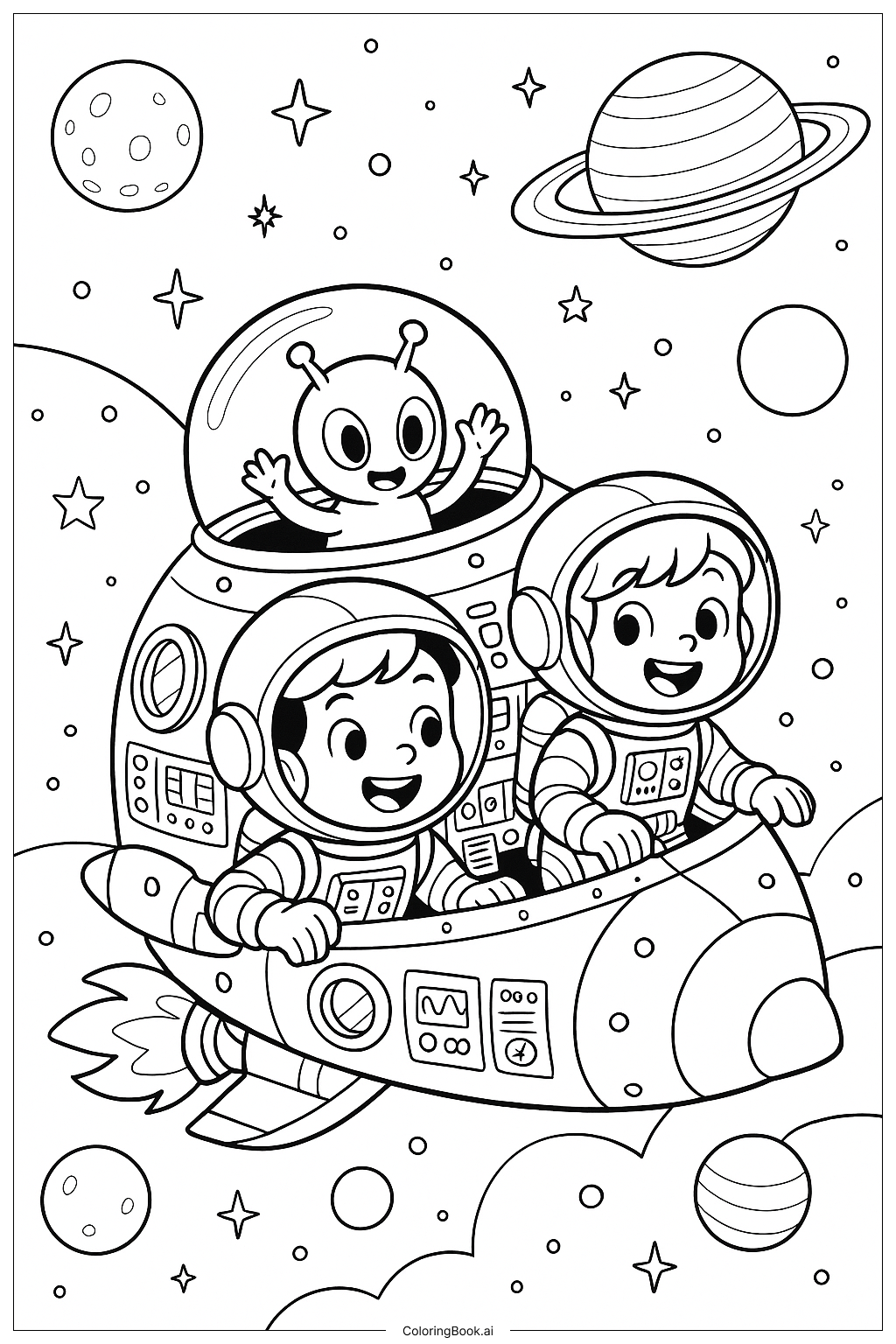  最好的朋友太空旅程著色頁 