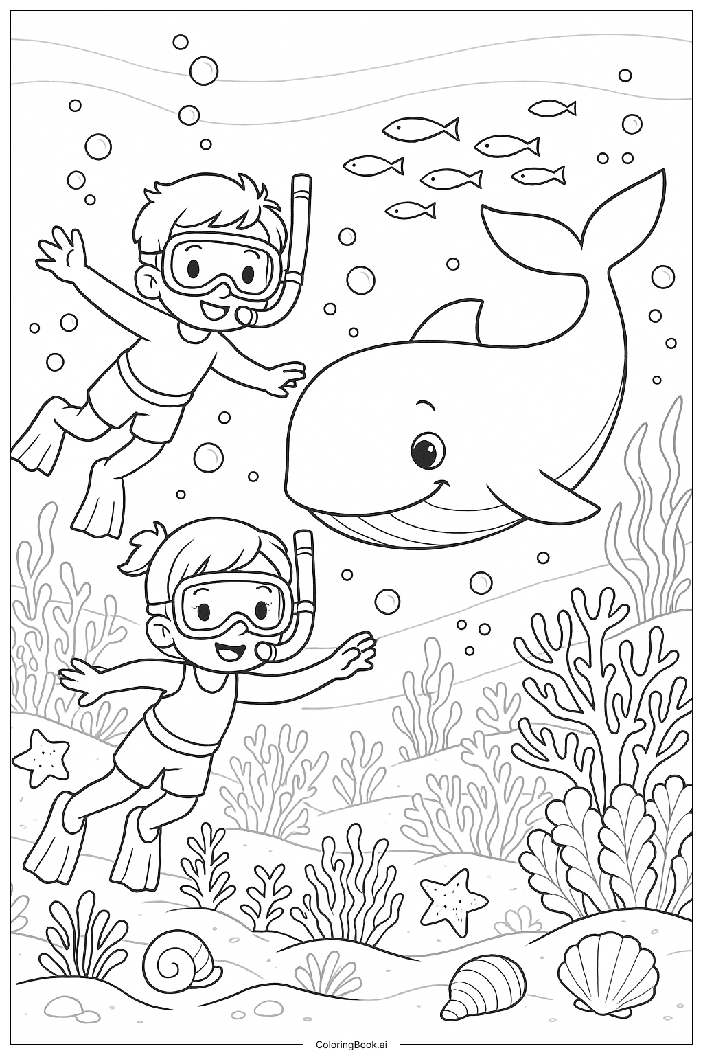  최고의 친구들 수중 세계 색칠공부 페이지 